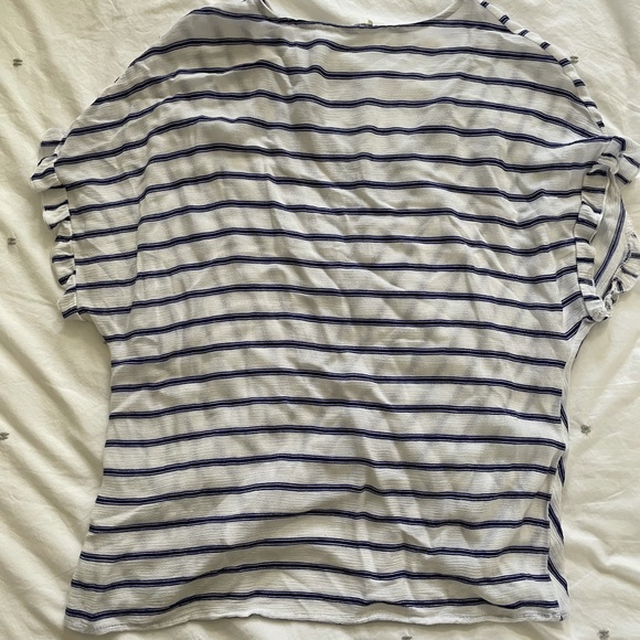 Blue and white striped flowy blouse with front tie - Picture 5 of 5